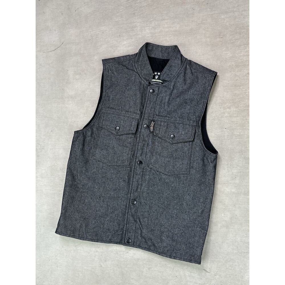 Torque Premium Motorcycle Company Gray Denim Riding Vest Mens Size Small
